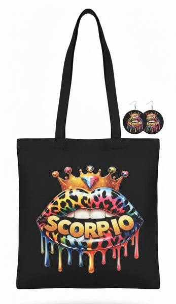 ZODIACS Earrings and Cotton Reusable Market Tote Bag Set