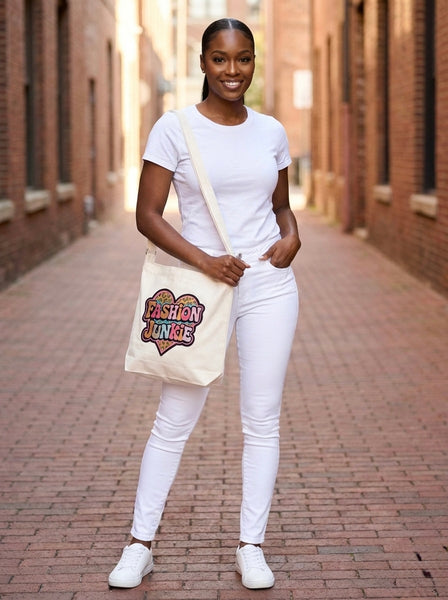 Fashion Junkie Heart Reusable Canvas Crossbody Handbag