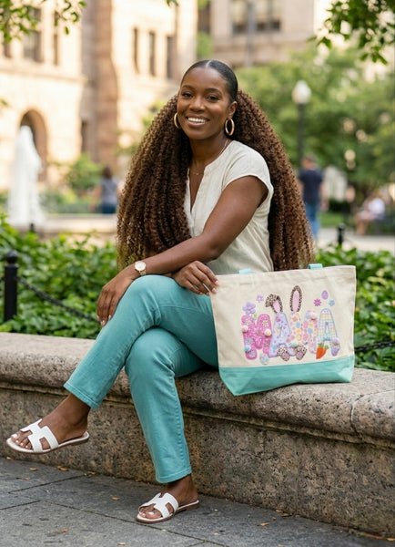 MAMA Easter Bunny Large Two-Tone Reusable Canvas Handbag