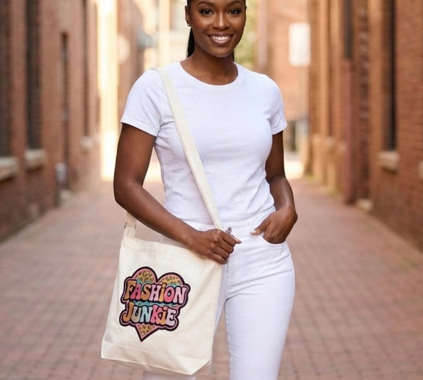 Fashion Junkie Heart Reusable Canvas Crossbody Handbag