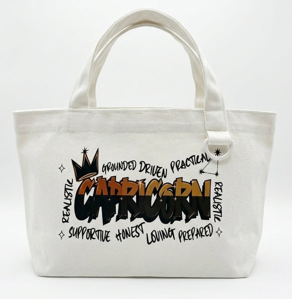 ZODIACS White Mini Cotton Reusable Tote Bag