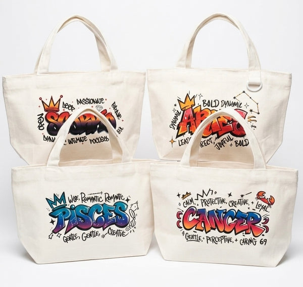 ZODIACS White Mini Cotton Reusable Tote Bag