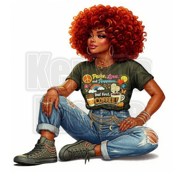 But Coffee First Afro Queen Clip Art for Fashion, Invitations, or Decor PNG Format Instant Digital Download Perfect for DIY Projects