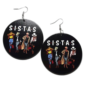 SISTAS Girl Trip Statement Wood Dangle Drop Earrings