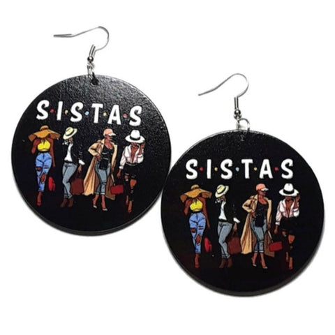 SISTAS Girl Trip Statement Wood Dangle Drop Earrings