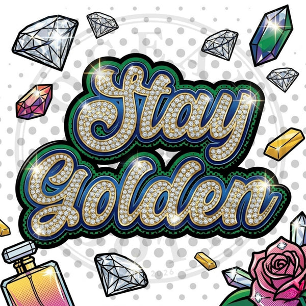 Stay Golden Bling Gemstones Rose Clip Art for Fashion, Invitations, or Decor PNG Format Instant Digital Download Perfect for DIY Projects
