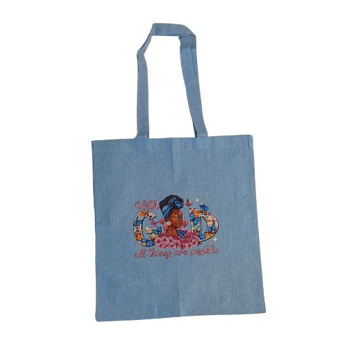With GOD All Things Are Possible Blue Reuseable Farmers Market Canvas Tote Handbag