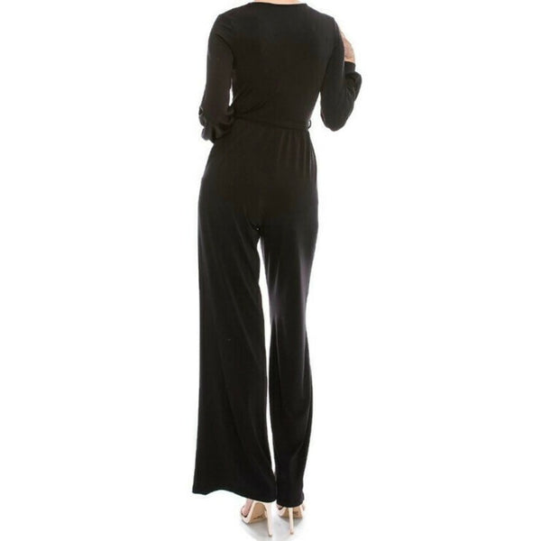 Black Bell Long Sleeve V-neck Jumpsuit