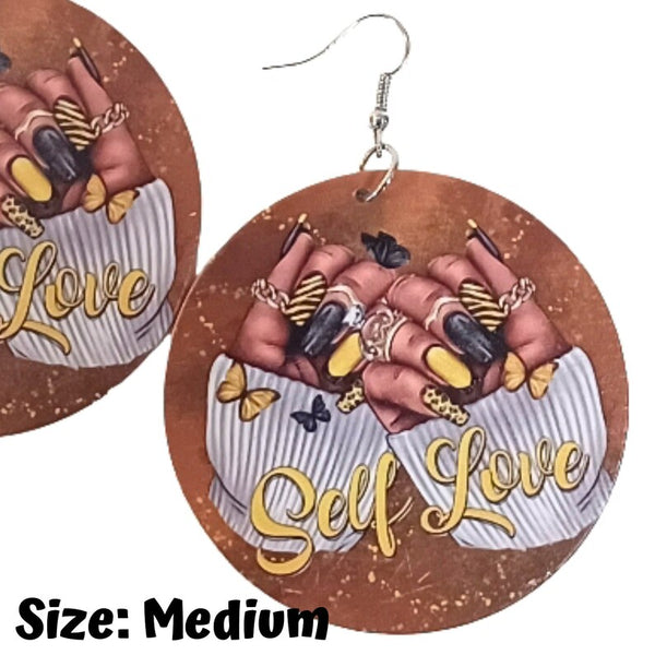 Self Love Nails Yellow Black Statement Dangle Wood Earrings