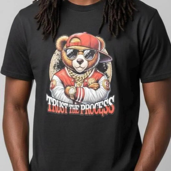 Trust The Process Hip Hop Bear Black Heavy Cotton Short Sleeve Unisex Tshirt MEDIUM