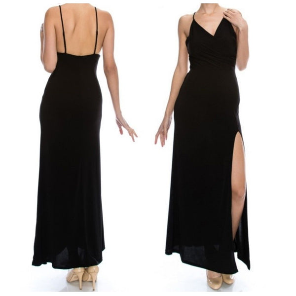 Black Silhouette Spaghetti Strap Maxi Evening Dress