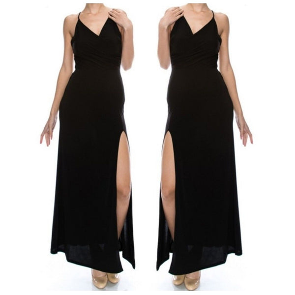 Black Silhouette Spaghetti Strap Maxi Evening Dress