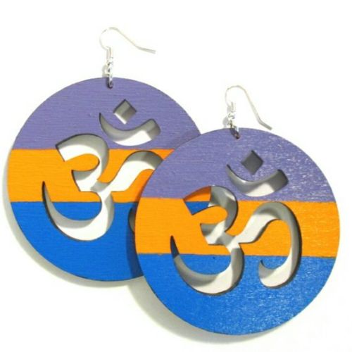 Om Charoite Orange Indigo Statement Dangle Wood Handmade Earrings