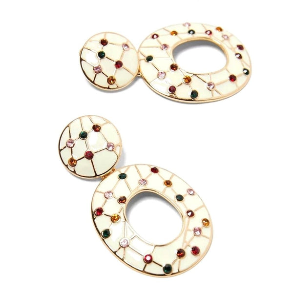 Cream Rhinestone Splash Dangle Drop Fashion Jewelry Earrings