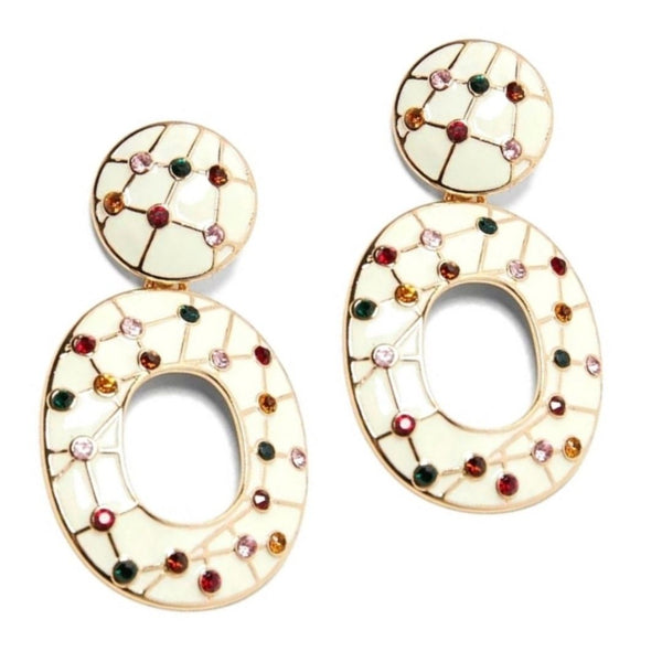 Cream Rhinestone Splash Dangle Drop Fashion Jewelry Earrings