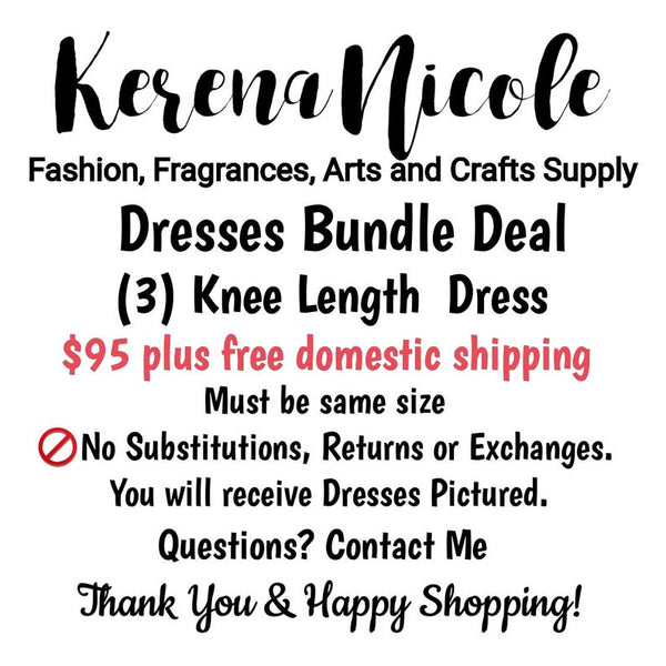 3 Dresses Bundle Deal ~ Faux Wrap Knee Length Dress ~ Sizes: Small, Medium, Large