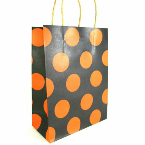 Black Orange Polka Dot Kraft Handle Paper Party Favor Wedding Gift Bags - Set of 9