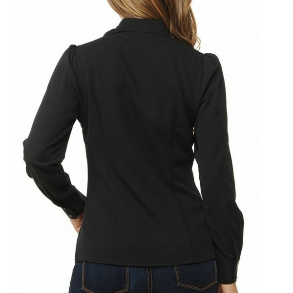 Sweet Habit Black Ruffle Long Sleeve Button Down Casual Blouse