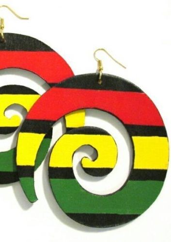 Rasta Swirl Handmade Multi Statement Dangle Wood Earrings