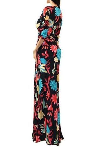 Got Style Floral Multi Color Faux Wrap 3/4 Sleeve Casual Maxi Dress