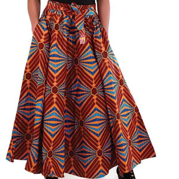 Retro African Multi Color Maxi Skirt with Matching Headwrap