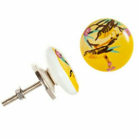 Yellow Bird Design Ceramic Decorative Round Drawer Cabinet Knob - Set of 6