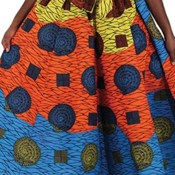 Bright African Multi Print Maxi Skirt with Matching Headwrap