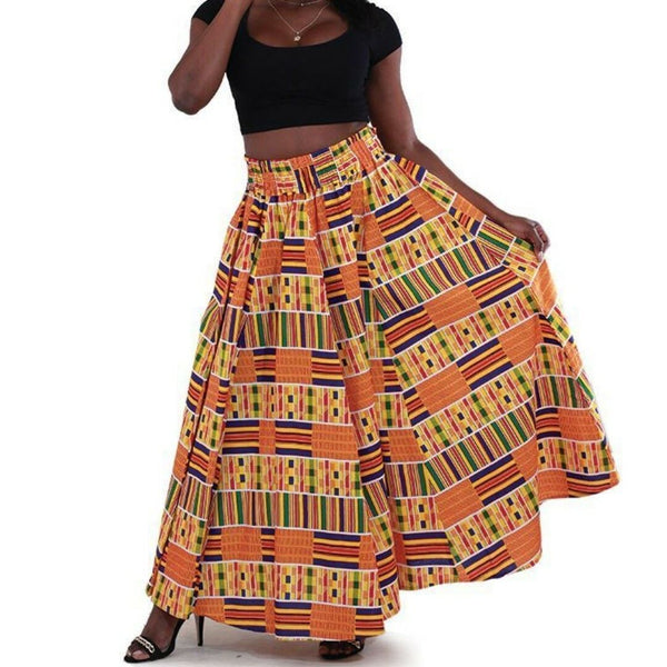 Kente African Multi Color Maxi Skirt with Matching Headwrap