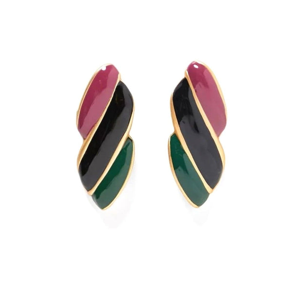 Burgundy Black Green Stripe Drop Fashion Jewelry Earrings