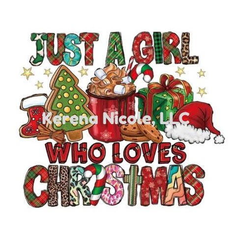 Ready To Press DTF Transfer Just A Girl Who Loves Christmas Stars Plaid Gift Box