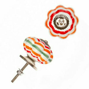 Multicolor Stripes Design Ceramic Decorative Drawer Cabinet Knob - Set of 6