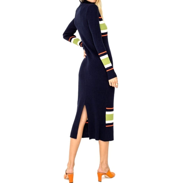 LUSH Navy Orange Stripe Turtleneck Sweater Long Sleeve Dress