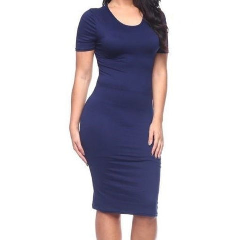 Capella Plussize Navy Blue Basic Bodycon Short Sleeve Dress