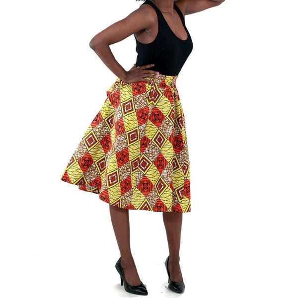 Diamond Pattern Flare African Skirt with Matching Headwrap