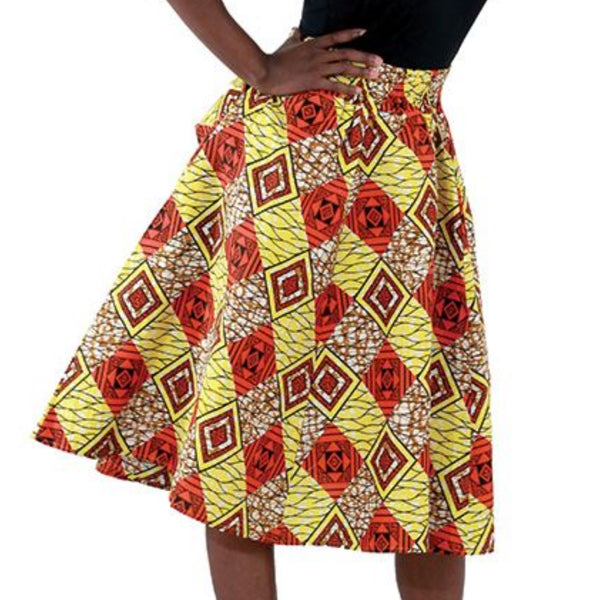 Diamond Pattern Flare African Skirt with Matching Headwrap