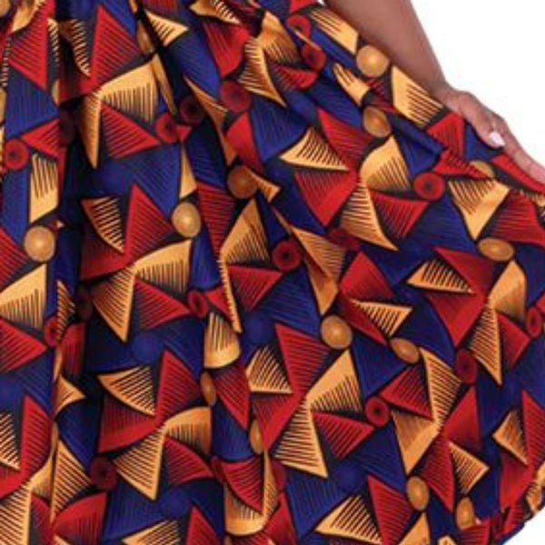 Pinwheel Pattern Flare African Skirt with Matching Headwrap