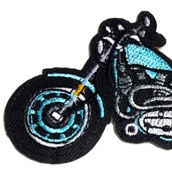 Motorcycle Blue Black Iron-On Patch