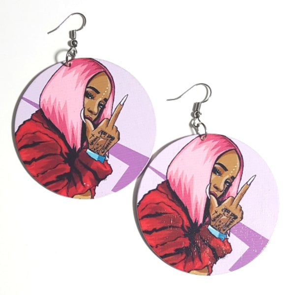 PINK HAIR Dont Care Statement Dangle Wood Earrings