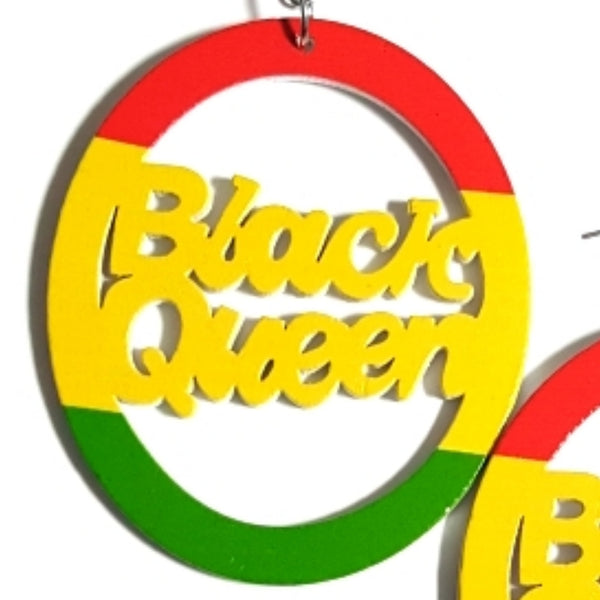 BLACK QUEEN RASTA RYG Statement Dangle Wood Earrings