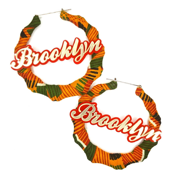 OOAK Kente Multi Fabric Wrapped Brooklyn Bamboo Handmade Hoop Earrings