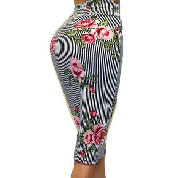 Got Style Navy White Stripe Pink Floral Bodycon Casual Sexy Pencil Skirt