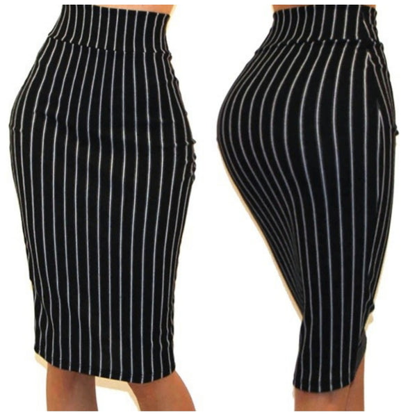 Got Style Black White Pinstripe Bodycon Casual Pencil Skirt