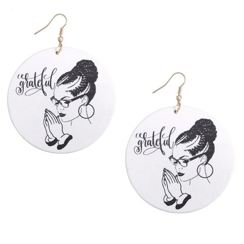 Grateful Queen Statement Dangle Engraved Wood Earrings