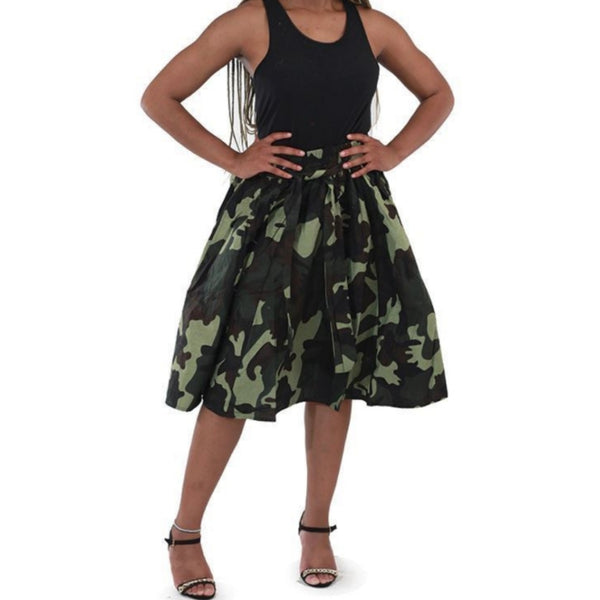 Green Camouflage Flare African Skirt with Matching Headwrap