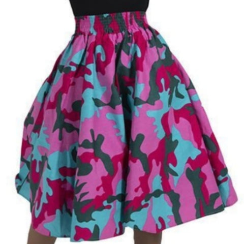 Pink Camouflage Flare African Skirt with Matching Headwrap