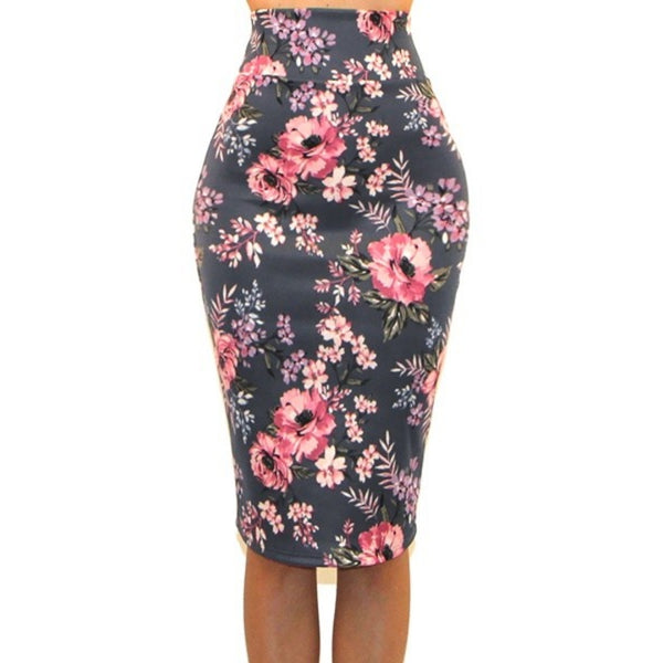 Got Style Gray Pink Floral Bodycon Spandex Casual Pencil Skirt