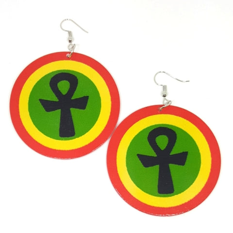 ANKH Rasta Statement Dangle Wood Earrings