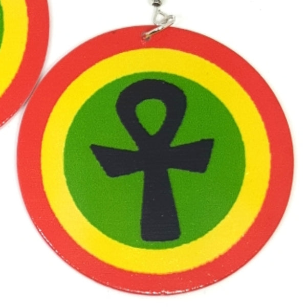 ANKH Rasta Statement Dangle Wood Earrings