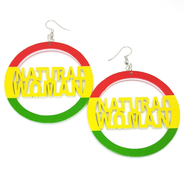 NATURAL WOMAN Rasta Statement Dangle Wood Earrings