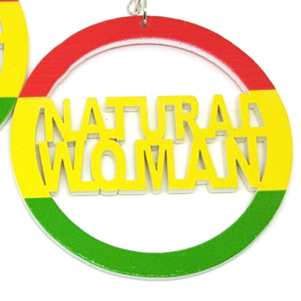 NATURAL WOMAN Rasta Statement Dangle Wood Earrings